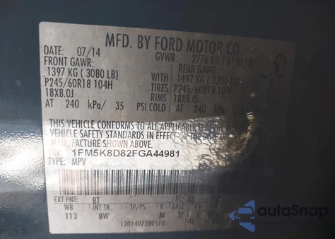 2015 Ford Explorer Xlt from USA, damaged, VIN 1FM5K8D82FGA44981